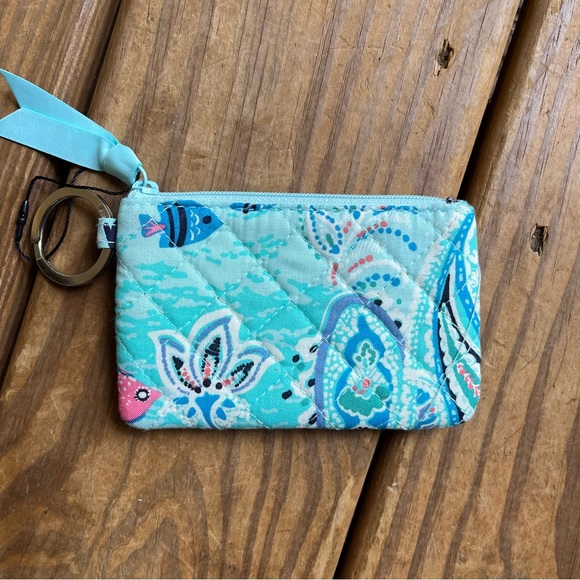 Vera Bradley Zip ID Card Holder Case Wallet Antilles Treasure Blue Fish NEW - Picture 2 of 5